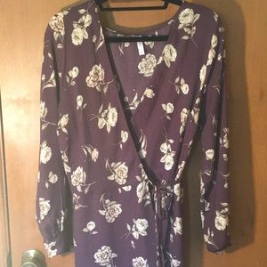 Purple floral wrap dress